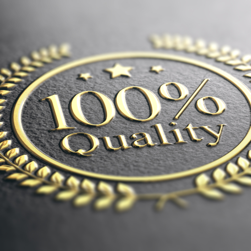 100 percent quality seal embossed in gold and black